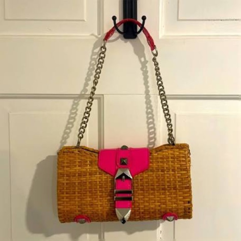 Rebecca Minkoff Raffia + Patent Leather Clutch